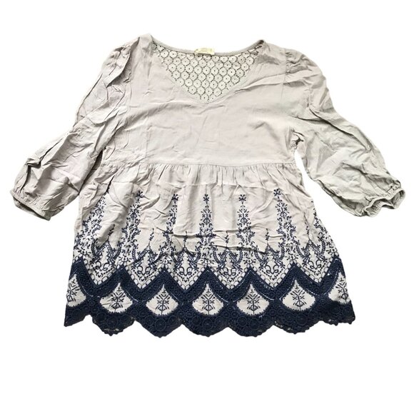 Altar'd State Embroidered Tunic Top Women's Medium 100% Rayon Lace Accents Blue - Picture 1 of 12